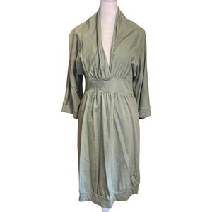Skunkfunk Y2K Kimono Green Midi Dress Soybean Cotton 4 Boho Ethereal Earthy Fem